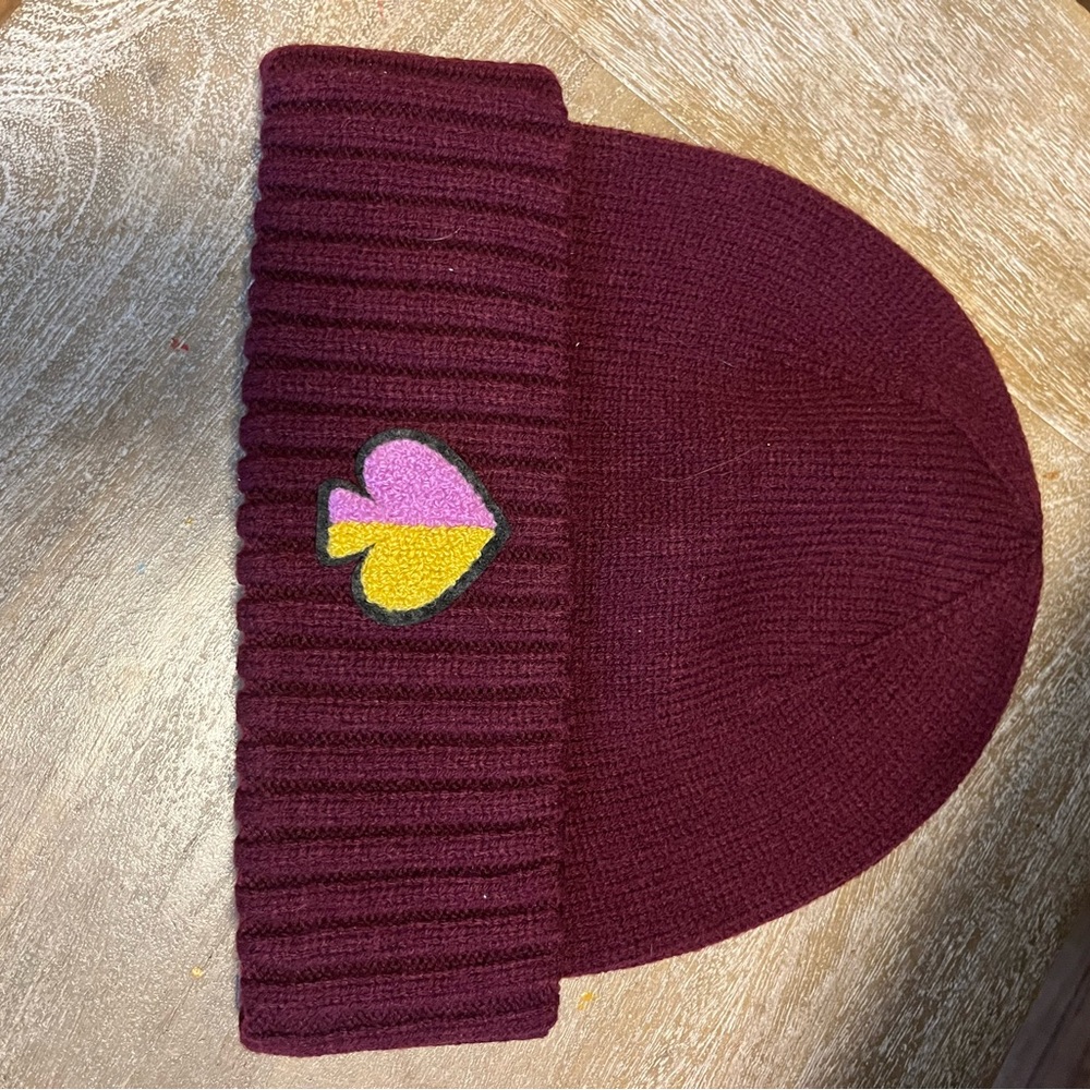 Kate Spade Maroon Beanie with Heart Accent